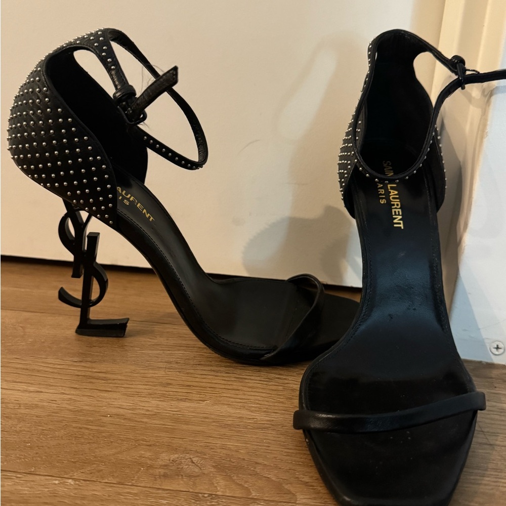 Saint Laurent Black Stiletto Heels with Ankle Strap